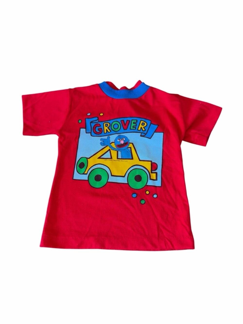 Vintage Sesame Street Grover Red Tee with Yellow & Green Car Graphic Size 4T